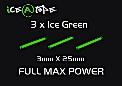 ICE@TOPE 3 X ICE GREEN Isotopes Betalights 3mm X 25mm FULL MAX POWER CARP