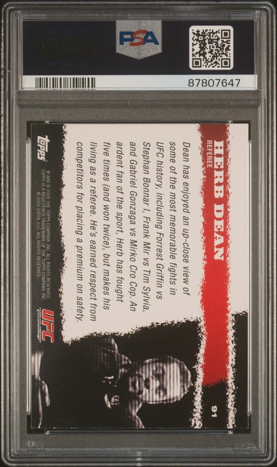 2009 Topps UFC Round 1 , Herb Dean #91 Rookie Card, PSA 8 , Near-Mint - Image 2 of 2
