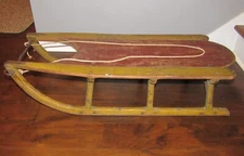 Antique Yellow Red Wood and Steel  Winter Snow Sled Sledge Sleigh Steel
