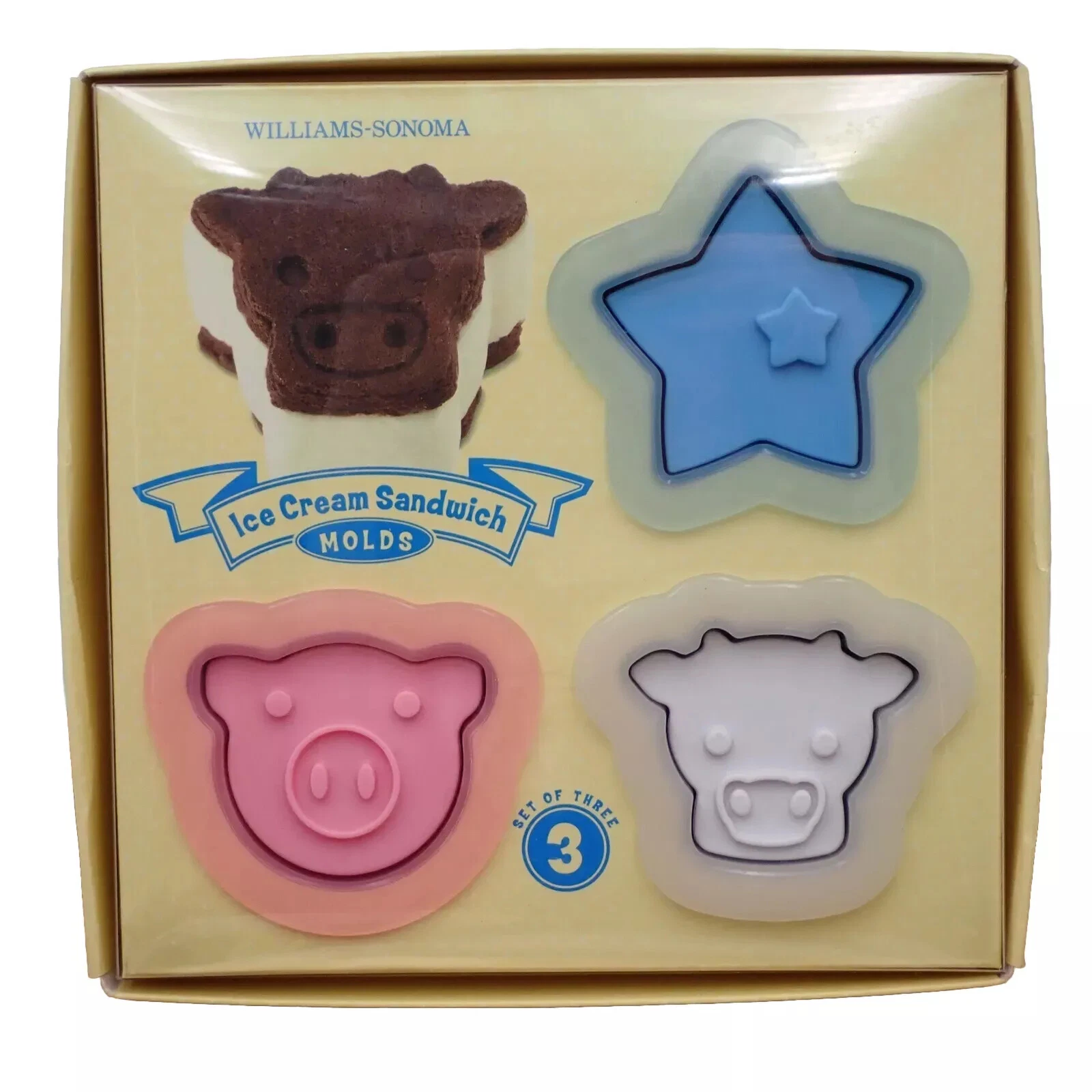 2006 Williams Sonoma Ice Cream Sandwich Molds Cow Pig Star Set