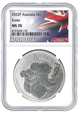 2023 Australia 1oz Silver Koala NGC MS70 - White Core - Flag Label