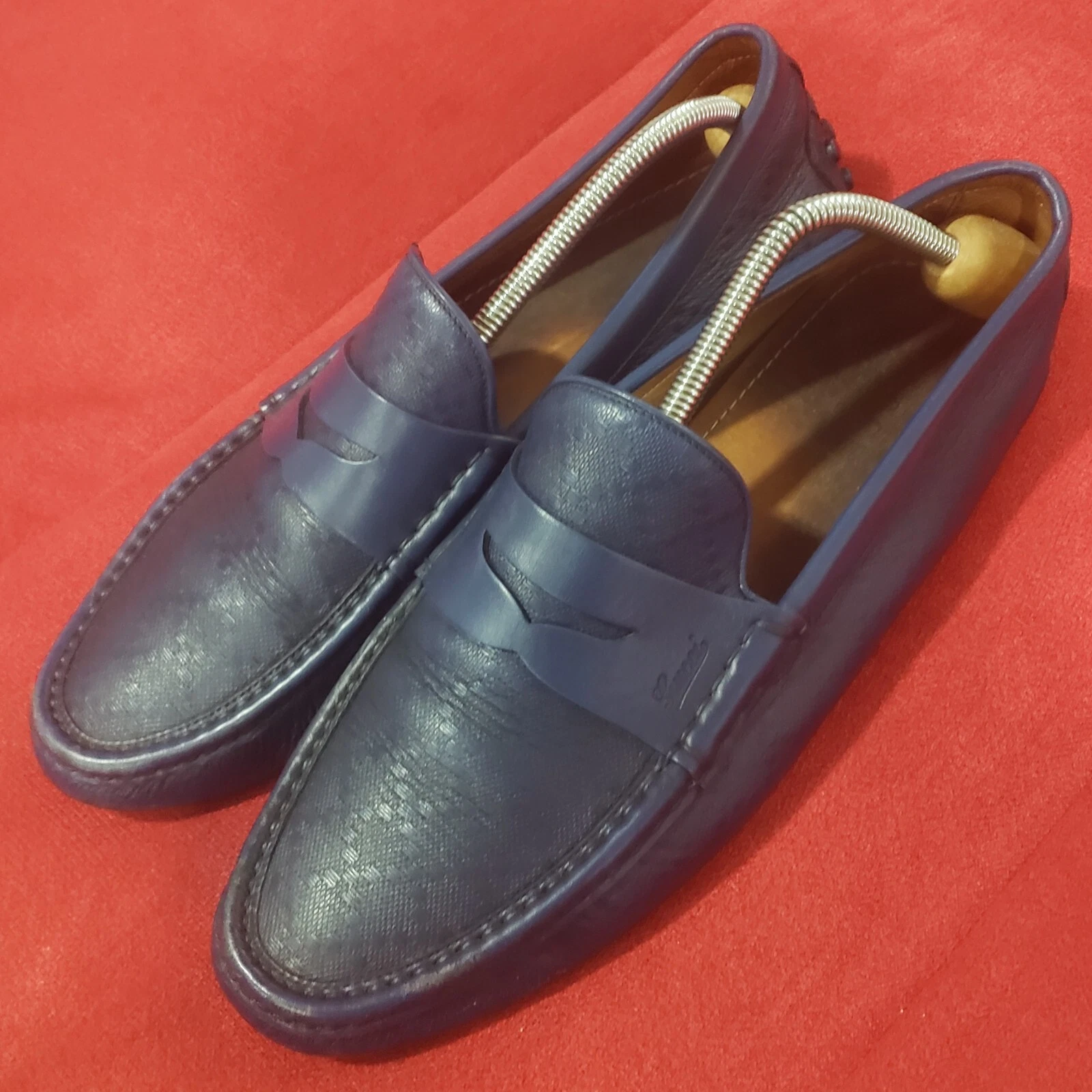 Chaussures mocassins de conduite Gucci homme bleu diamant cuir signature UK 10, dans leur boîte