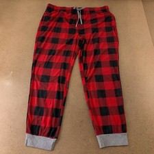 North Pole Mens Pajama Pant Red Black Buffalo Plaid Pockets Drawstring XL New