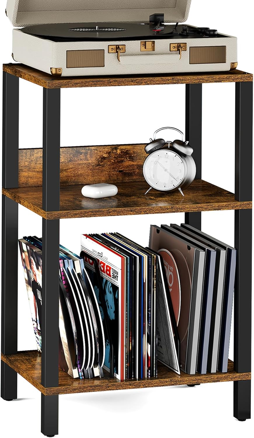 3-Tier Vinyl Record Player Stand with Storage for 100 Albums-image