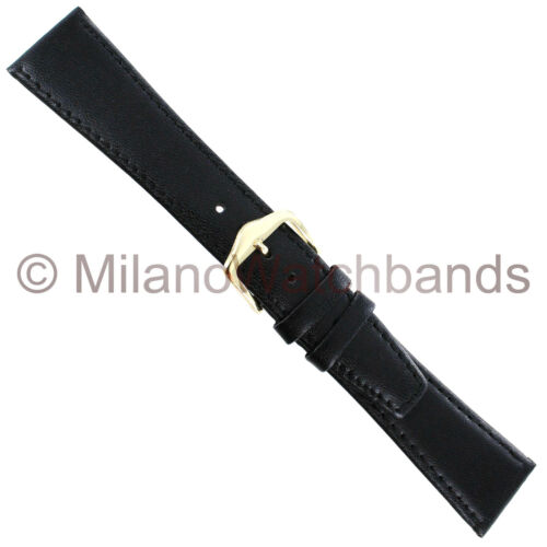 21 mm Gilden schwarz Luxus mittleres Pad echt genähtes Kalbsleder Uhrenband 042660 - Bild 1 von 3