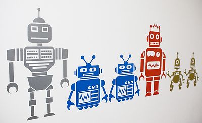 Coole Retro Roboter Sci-Fi Wandbilder/Aufkleber - verschiedene Farben