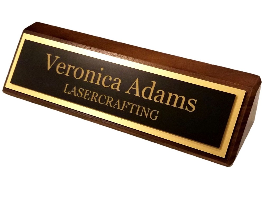 Executive Name Plate - Black walnut with Laser Engraved gold plate - PERSONALIZE