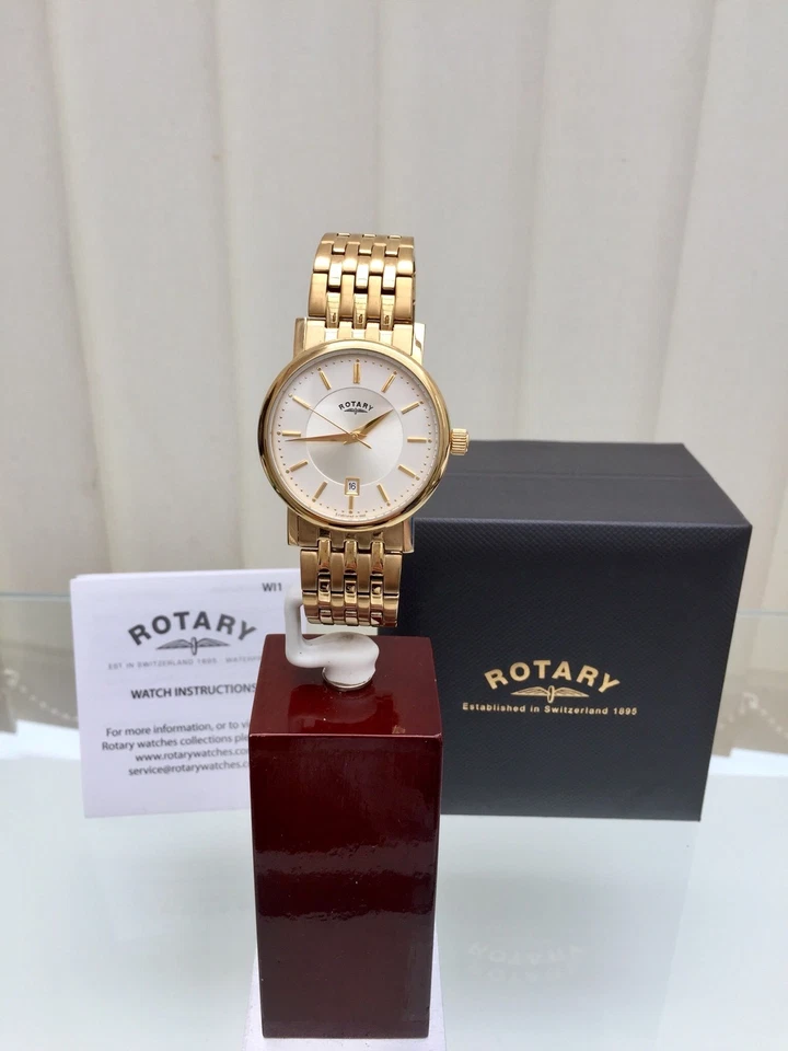 ROTARY mens watch Gold plated Slim Champagne dial Date RRP £230 Boxed - image 3 of 4