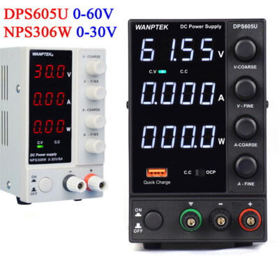220V WANPTEK DC Power Supply 0-60V 5A Adjustable 0-30V 6A For Lab 4 Digits Neu