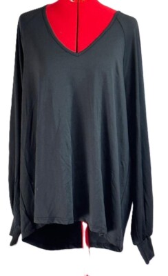 Loveu.Dear Long Sleeve Hi-Lo V-Neck Top - Black - Size 2XL - New