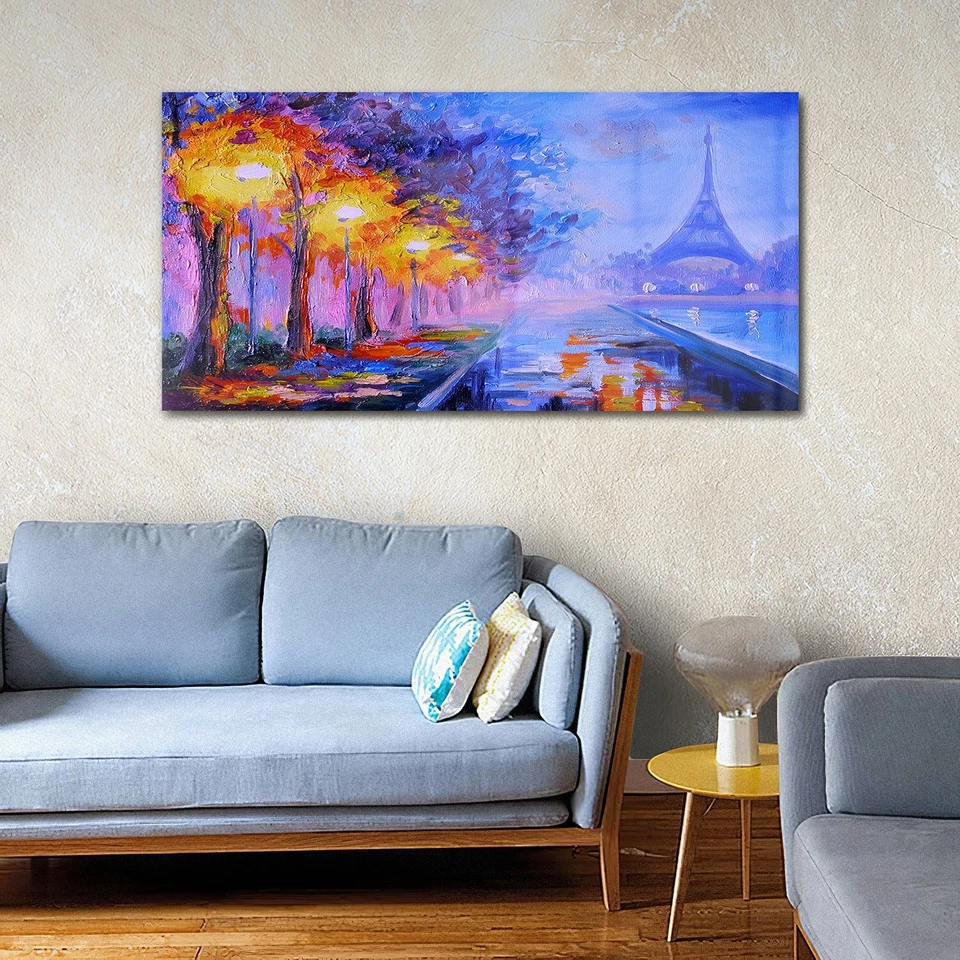 Glasbilder Wandbild Druck auf Glas 140x70 Gemälde des Eiffelturms Frankreich - Bild 3 von 4