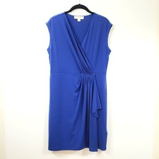 Michael Kors Size M Women's Royal Blue Faux Wrap Jersey Knit Dress Sleeveless