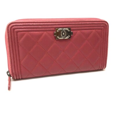 CHANEL Boy Chanel Zip Around Long Wallet Rose Lambskin Leather