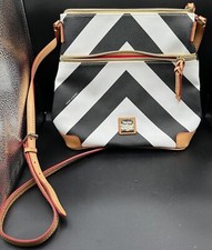 Dooney  Bourke Black and White Chevron - Crossbody Adj. Shoulder Bag / Purse