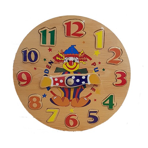 Children`s Wooden Clock Puzzle, Learn The Time and Numbers Puzzle Clock