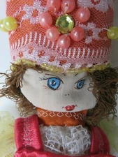 Handmade Folk Art Cloth Doll 18" detailed boho costume painted face OOAK