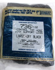 1 x Silkies LARGE Off Black 132 Control Top Hose w/ Support Legs USA Made Vtg