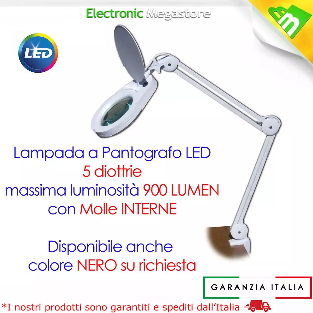 LENTE INGRANDIMENTO DA LABORATORIO 5 DIOTTRIE DA TAVOLO CON LAMPADA LL-5DT