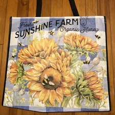 Shopping Bag Local Farm Reusable Tote SUNFLOWERS 🌻on GINGHAM NWT