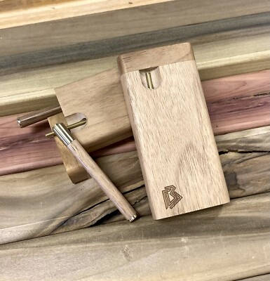 #ad #ad Light Black Walnut Wood 4quot; Dugout Stashbox w Poker amp; Bat One Hitter Pipe Set $38.00