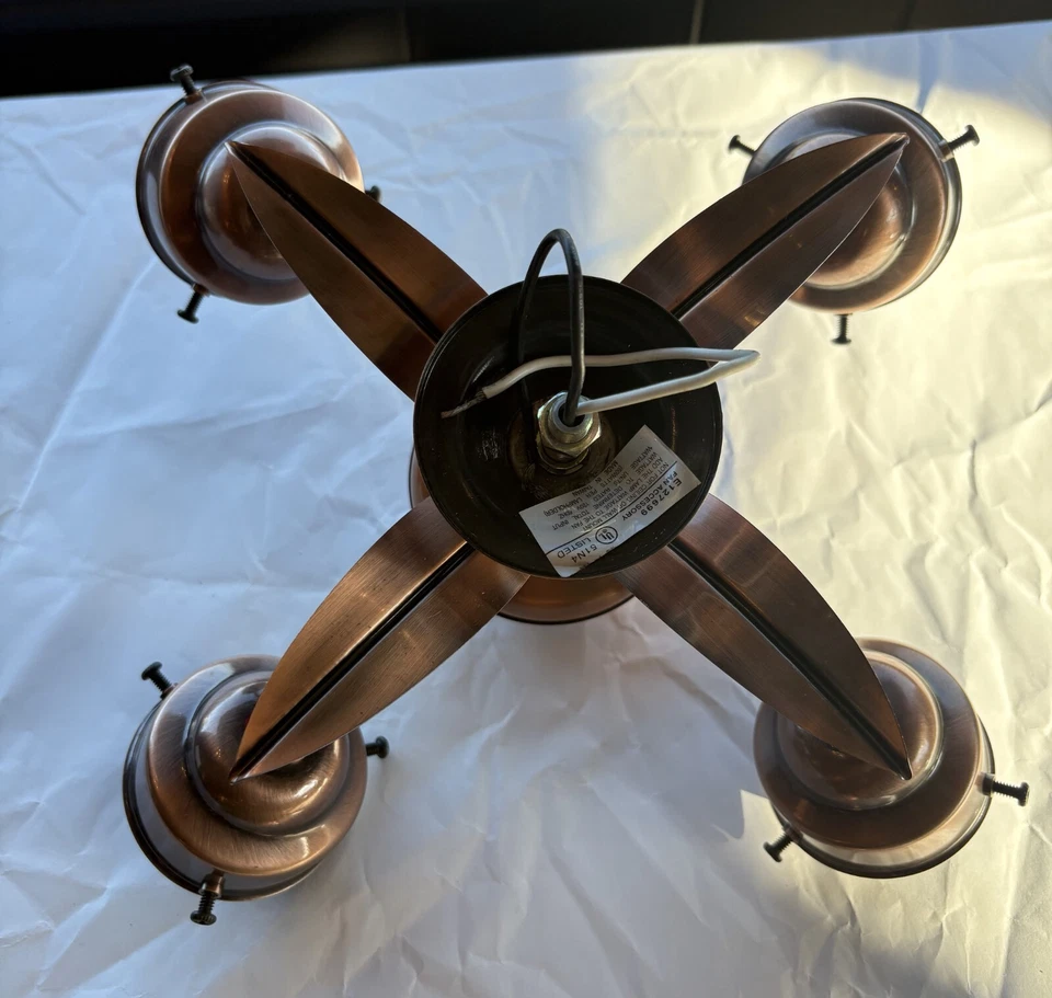 FANIMATION FOUR LIGHT CEILING FAN FITTER ANTIQUE COPPER WITH DECORATIVE LEAVES - Image 4 of 4
