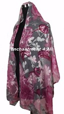 New Stunning 100 Pure Silk Floral Sheer Scarf Wrap, Pink/Gray