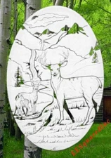 Deer Static Cling Window Decal OVAL 10x16 Country Etched Look Glass Door Decor