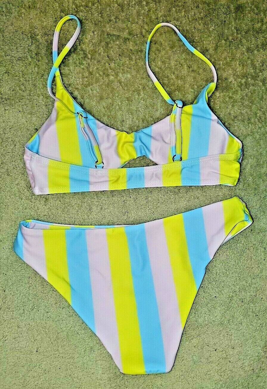 Bikini Striped Swimwear Adjustable Straps Two Piece Padded Small eBay