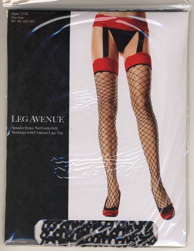 SEXY RED GARTER  TOP SUSPENDER FISHNET BLACK STOCKINGS NEW O/S OR PLUS SIZE - Picture 2 of 3