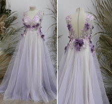 Purple Wedding Dresses Bohemian with Dark Flowers Sleeveless Bridal Gowns