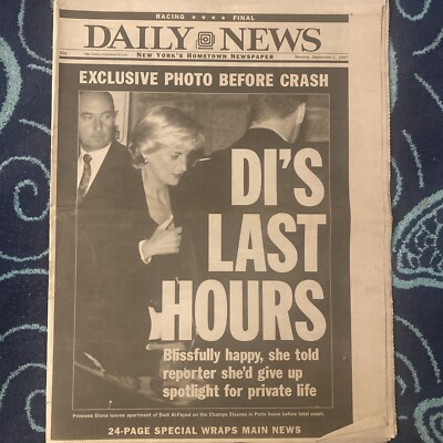1997 SEP 1 NEW YORK DAILY NEWS NEWSPAPER - PRINCESS DI'S LAST HOURS
