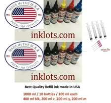 10 Pack Universal inkjet Refill Ink Bottles  with E tank SmarTank MegaTank