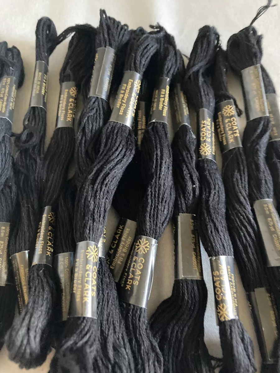 Coats & Clark 6-Strand BLACK Embroidery Floss Lot of 15 Skeins