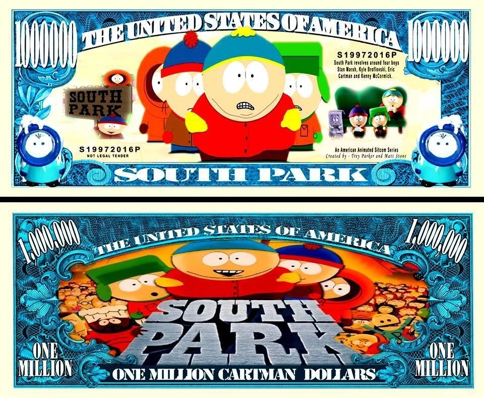 South Park Million Dollar Bill Play Funny Money Novelty Note + FREE SLEEVE