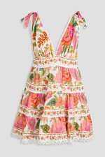 FARM Rio Macaw Bloom Tie Shoulder Tiered Floral Mini Dress Size S