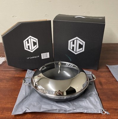 HexClad Hybrid Nonstick 14'' Inch Wok W/ Stainless Steel Lid