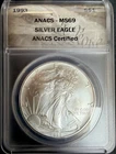 1993 $1 AMERICAN SILVER EAGLE ANACS MS69 ANACS Certified #85