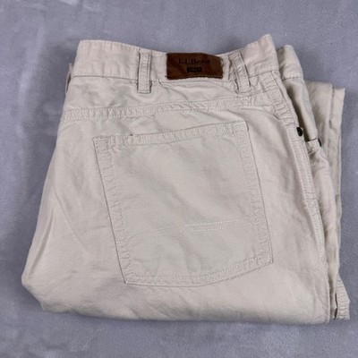 LL Bean Linen Cotton Blend Khaki Pants Mens 40 Beige Straight Leg Casual *Hemmed