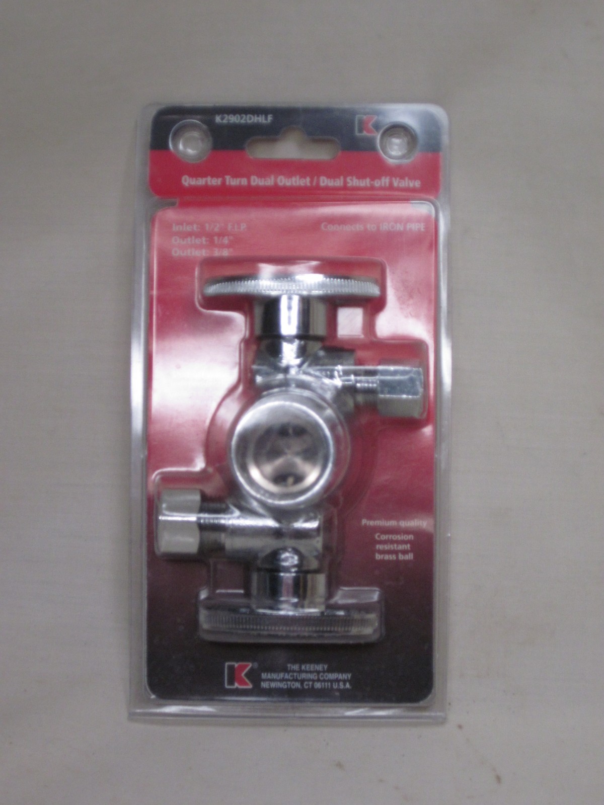 Keeney K2902DHLF Quarter Turn Dual Outlet Shut Off Valve NIP plumbing part