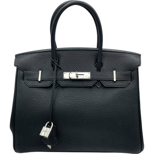 HERMES Birkin 30 Black Handbag H Stamp #OKB306