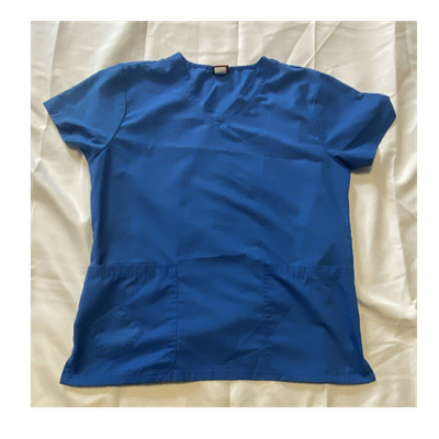 Denice Solid Blue Medical Scrub Top Short Sleeve with Pockets Unisex