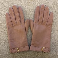 Vintage 90s Y2K Pink Leather Driving Gloves w/ Gold Buckle Women  s Size 6.5