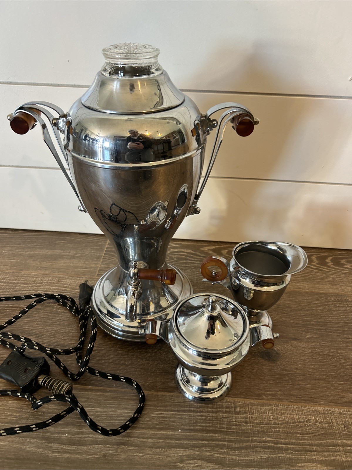 VTG Continental Silver Co Chromium Played Coffee Percolator Set Cream & Sugar