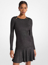 NWT MICHAEL Michael Kors Metallic Knit Long Sleeve Dress Size M
