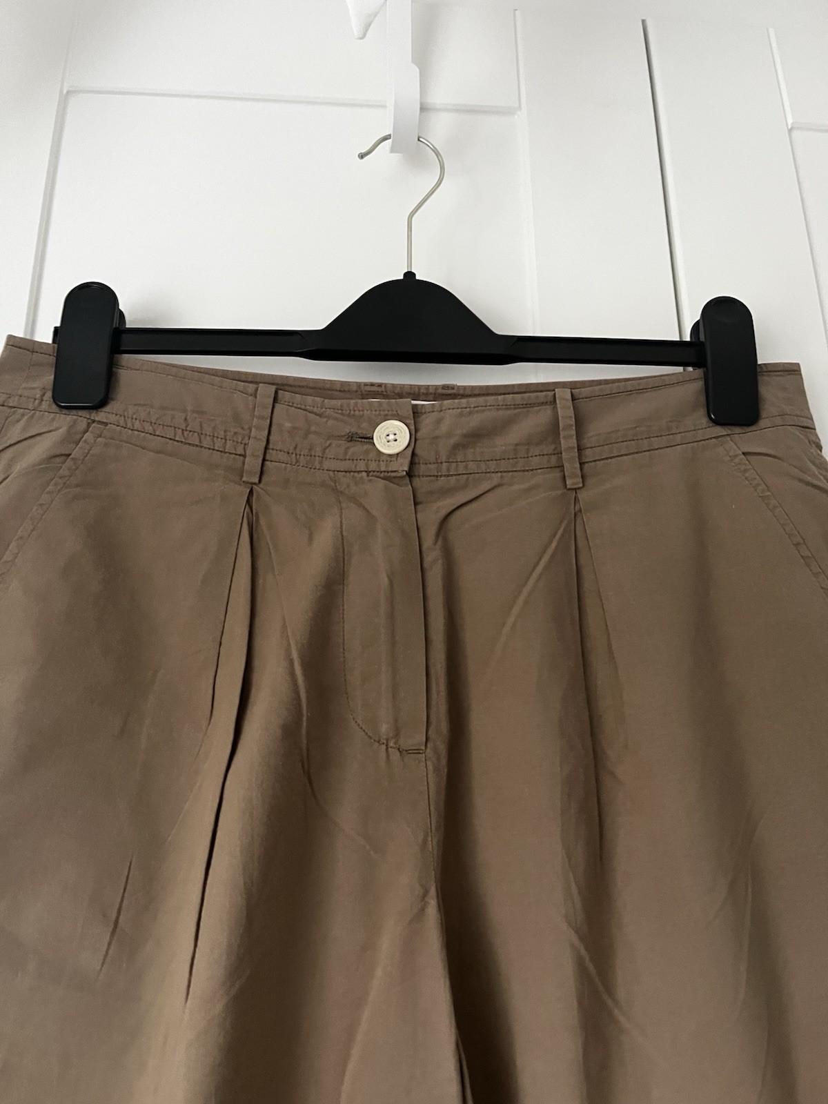 TOAST Balloon Cropped Trousers UK12 Cotton Casual Beige Brown Pockets Mid Rise