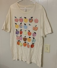 Womens Canvas Beige Apple Print T-Shirt Size 2XL