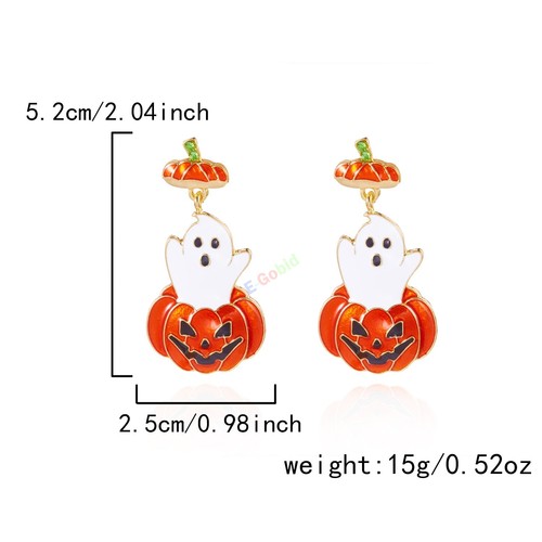 Halloween Jewelry Gifts Women Fashion Enamel Pumpkin Ghost Drop Dangle Earrings - Picture 21 of 27