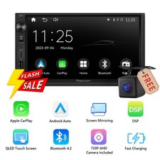 Double DIN Android Auto 7" QLED Car Stereo Receiver Apple CarPlay GPS Navigation