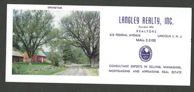 Old Advertising Premium Blotter Langley Realty Lincoln New Jersey Mortgage Sales