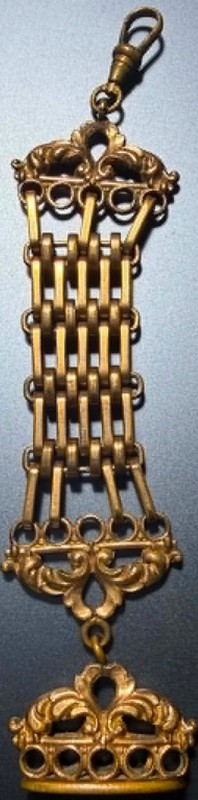 Watch fob: Gold plate, antique/vintage, 4 7/8", unmarked, BOLD (Lot #179)